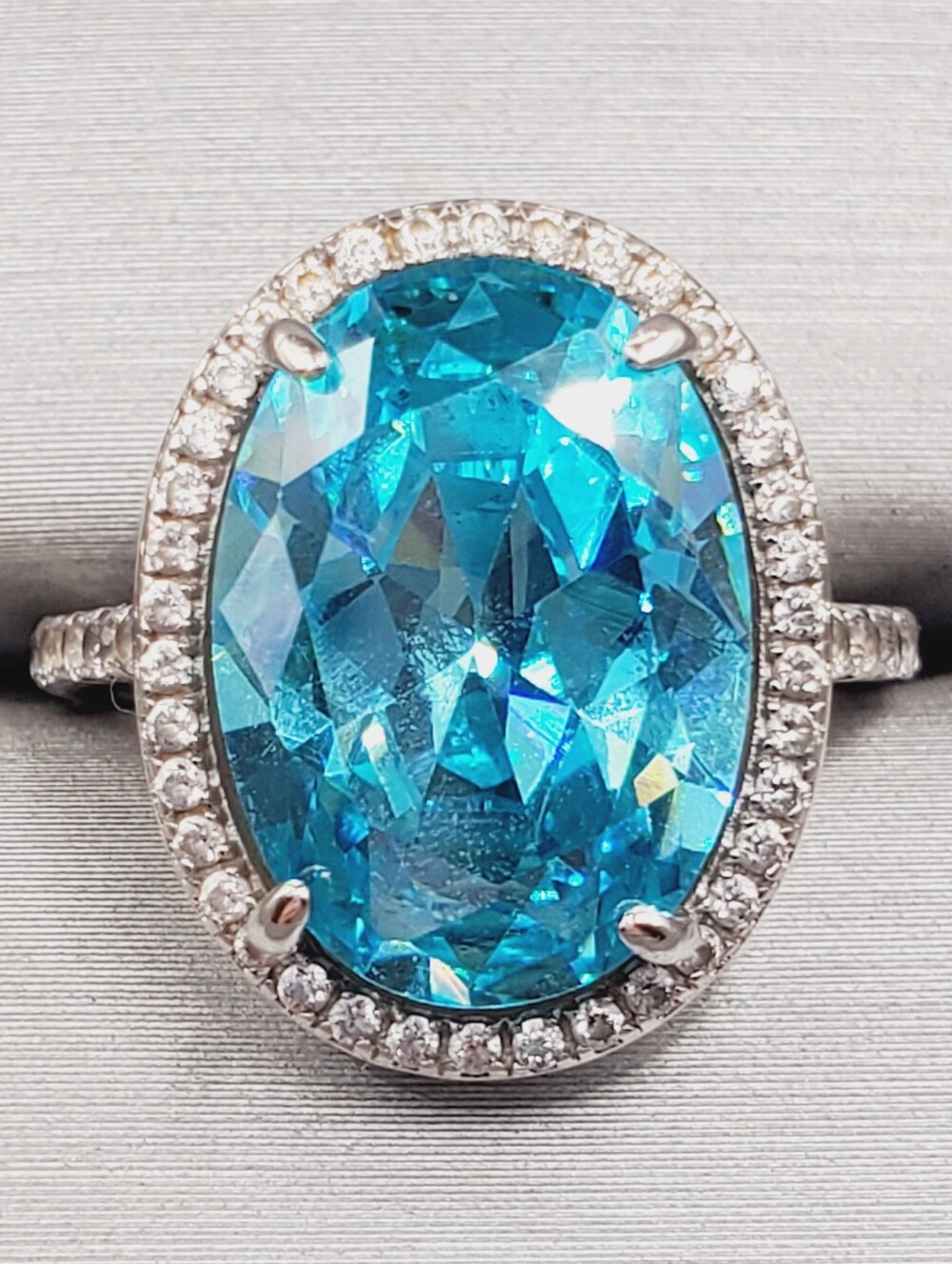 Blue Topaz Oval Halo Cocktail Ring - 925 Sterling Silver